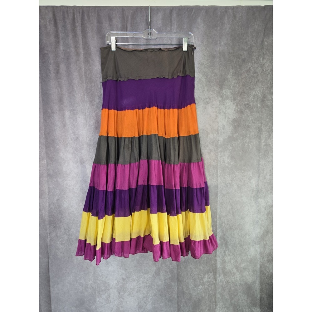 Papillon Womens Size S Color Block Tiered Maxi Skirt Boho Hippie Gypsy Layered